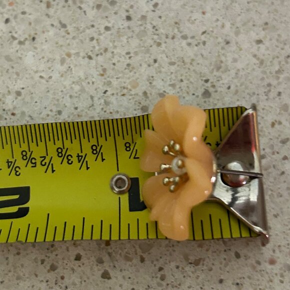 Peach Flower Earrings Acrylic Studs With Pearl Center Plastic Lightweight - Picture 11 of 12